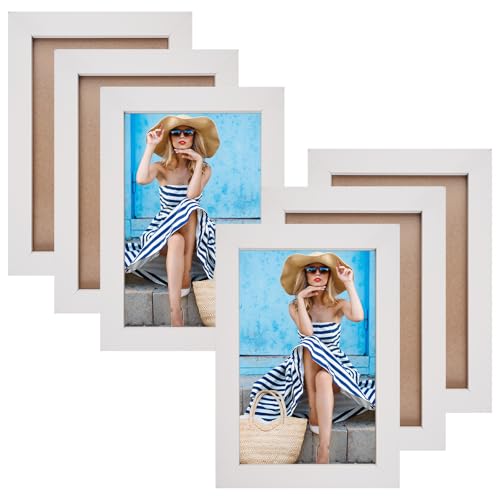 Juego de 6 Marcos de Fotos 10x15, Juego de Marcos para Fotos, Blanco Hecho de Madera Marco, con Soporte, para Decoracion en la Pared o en la Mesa, para Imágenes, Carteles, Decorar Salones, Pasillos