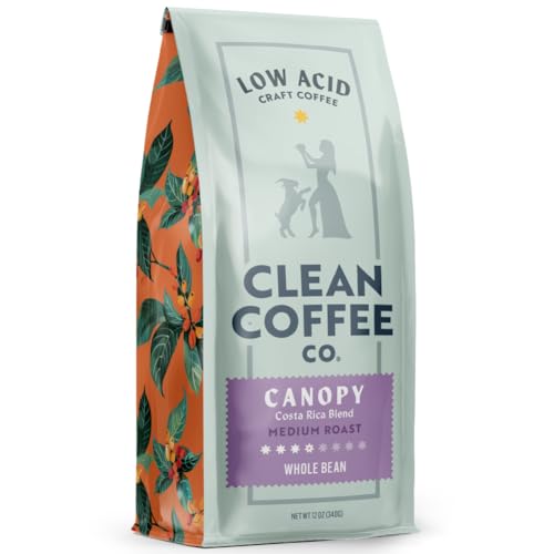 Clean Coffee Co. - Low Acid Medium Roast, Tested For Molds And Toxins, Costa Rica Blend, Notes Of Milk Chocolate, Roasted Nuts, Toasted Malt (Whole Bean, 12 Oz Bag)