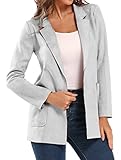 Sweetbei J Womens Faux - Suede Long - Casual Blazers - Jacket Open Front Long Sleeve Lapel Collar Work Office Grey S