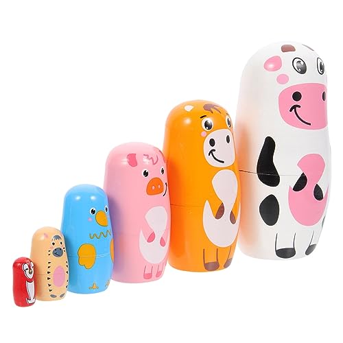 Ciieeo 1 Satz Russische Matrjoschka-Puppen Aus Holz Zum Stapeln Ineinander Verschachtelt 6-Teilig Niedliches Cartoon-Tiermuster Für Kinder Weihnachten Und Geburtstag