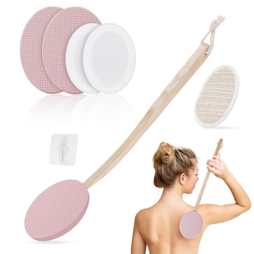 LOPHE Back Cream Applicator, 7 Pack Long Handled Lotion Applicator for Self-Applying, 2 in 1 Body Brush With 4 Pads