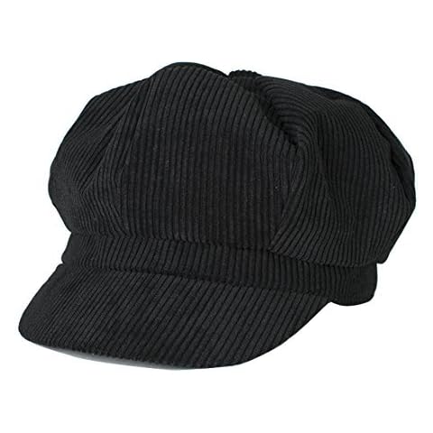 Thenice Women Girl Warm Beret Hat Corduroy Newsboy Flat Cap (Black) Cover