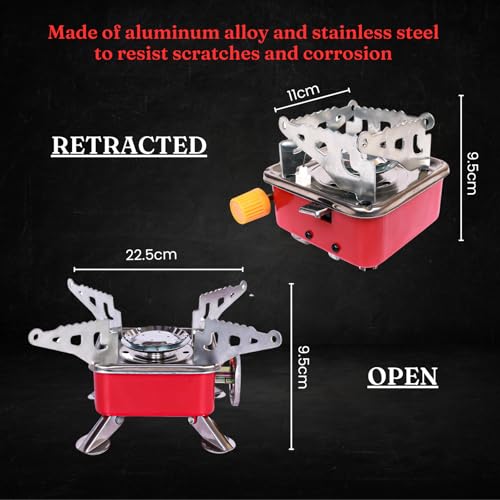 Image of Metal Camping Gas Stove | Portable Gas Stove For Camping Cooking Set | Ultra light |Small For Traveling | Camping Accessories For Outdoor | Red & Silver (1 Gas stove)