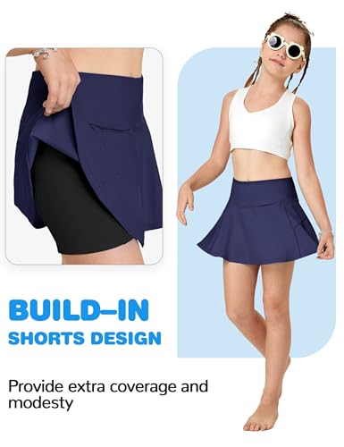 Image of FitsT4 Sports Girls Swim Skirts with Pocket UPF 50+ Swimming Bottom Kids Bathing Skort for Surfing Beach Volleyball
