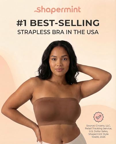 Image of SHAPERMINT Strapless Bra, Wireless Non-Slip Bandeau, Convertible Straps, Molded Strapless Bras for Women S to Large Breasts
