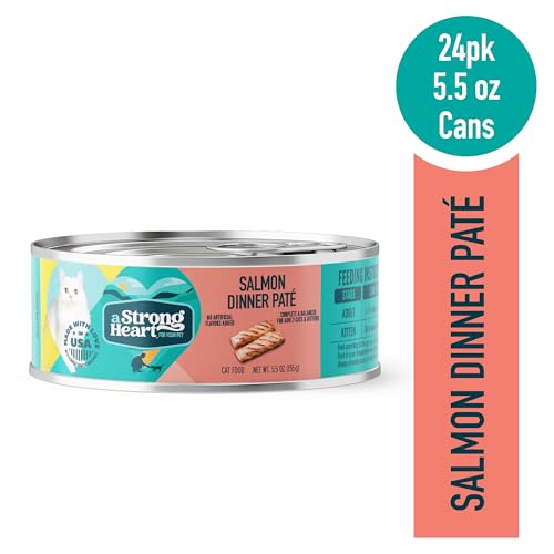 Image of A Strong Heart Canned Wet Cat Food, Salmon Dinner Pate - 5.5 oz Cans (Pack of 24), Made in The USA with Real Salmon