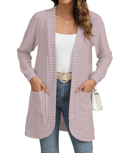 Image of YSYOKOW Cardigan Sweaters for Women Long Sleeve Open Front with Pockets | Long Cardigans for Women Lightweight Soft Casual Dressy Loose Fit Cardigan Sweater with Pockets for Work and Office
