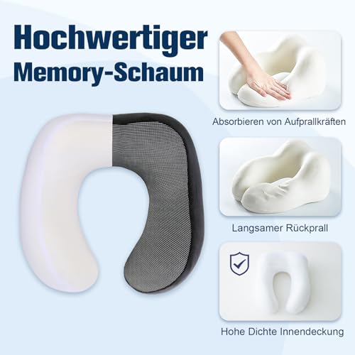 Cirorld Nackenkissen Flugzeug, Nackenhörnchen Erwachsene, Reisekissen Memory Foam, Verstellbares Kompaktes Nackenkissen Reise, Ergonomisches Weich Atmungsaktiv mit Ohrstöpseln, Augenmaske,Tragetasche