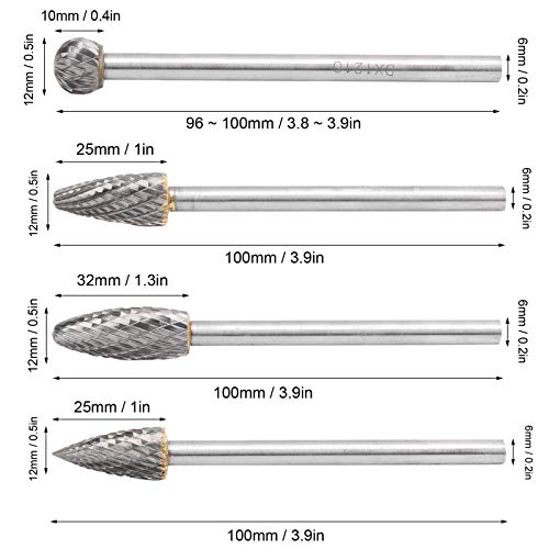 Set de 4 fresas rotativas de carburo de tungsteno miniatura 3