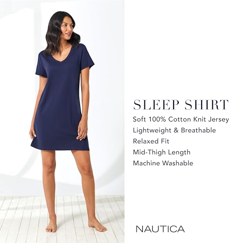 Nautica Womens Sleep Shirt Dress - Cotton Knit Jersey V-Neck Pajama Top - Lightweight & Breathable Sleepwear Loungewear4