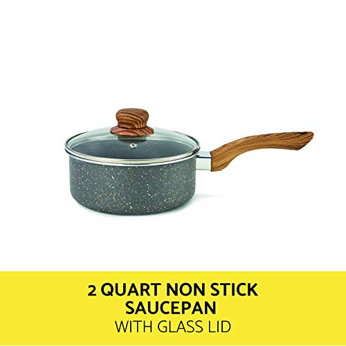 BELLA 12 Piece Wood Grain Pattern Handle Set Nonstick Cookware, Gray Speckle 5 Gallery Image