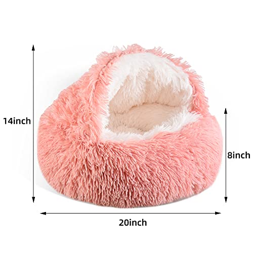 Cat-Bed-Round-Fluffy-Hooded-Cat-Bed-Cave-with-Non-collapsed-Plush-CoverCat-Bed-Donut-for-Indoor-CatsCalming-Dog-BedsCatAnti-Slip-Waterproof-BottomWashable-Bed20inchPink Gavenia Cat Bed Round Fluffy Hooded Cat Bed Cave with non-collapsed Plush Cover,Cat Bed Donut for Indoor Cats,Calming Dog Beds&Cat,Anti-Slip Waterproof Bottom,Washable Bed,20inch,pink - Image 3