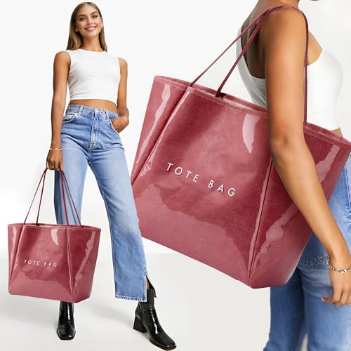 Image of KALIDI PVC Tote Women Weekender Bag Large Shopper Handbag Oversize Shoulder Travel Purse