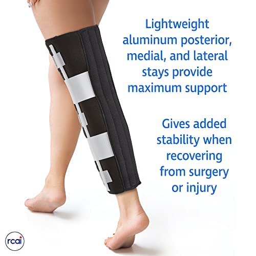 RCAI Economy Knee Immobilizer Brace | Lightweight Ergonomic Fit & Moisture Wicking Padding, Adjustable Post Op Knee Support, Medical Grade Full-Leg Brace Stabilizer Fits Up to 10” Thighs