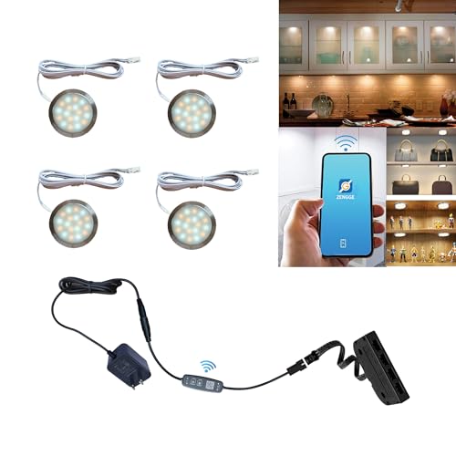 CRISETEK Smart LED Puck Lights, Dimmable Under Cabinet Lighting with Bluetooth App Control, Music...