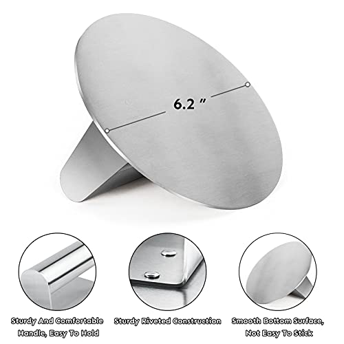 Hulisen Stainless Steel Burger Press, 6.2 Inch Round Burger Smasher, Professional Griddle Accessories Kit, Grill Press Perfect For Flat Top Griddle Grill Cooking #TOP6