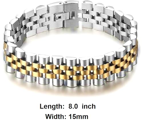 IMPRESSIVE Presidential Jubilee Style Link Bracelet Stainless Steel For Men 8 Inch 15MM2
