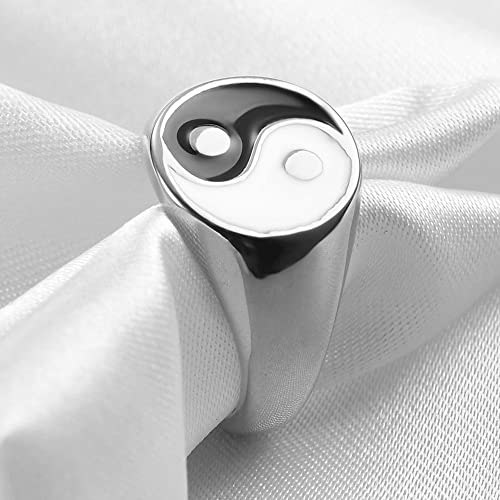 Jude Jewelers Stainless Steel Round Signet Shape Chinese Taiji Yin-Yang Feng Shui Cocktail Party Biker Ring4