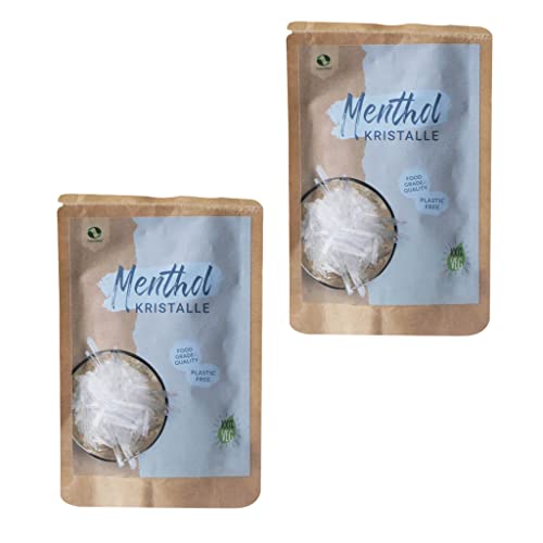 SudoreWell® Cristales de mentol en calidad alimentaria de 100% aceite de menta puro en bolsa de papel de estraza (libre de plástico), 2 x 10 g