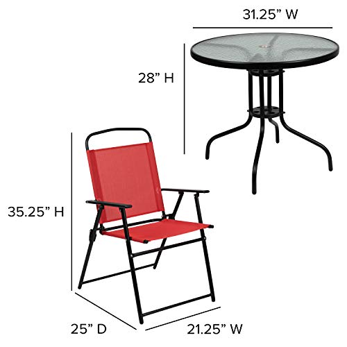 Image of Flash Furniture Nantucket 6 Piece Red Patio Garden Set with Table, Umbrella and 4 Folding Chairs