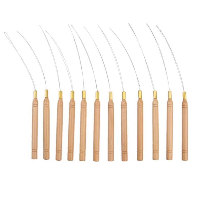 Wooden Crochet Hair Extension Hook Tool with Metal Needle Comfortable Anti-Slip Handle Hair Braiding and Loop Threader