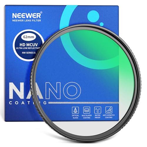 NEEWER 62mm Ultra Low Reflectivity UV Lens Filter, UV Protection Filter with Multi Resistant Coating, HD High Transmittance Optical Glass, Ultra Slim Aluminum Frame, Water/Scratch/Oil Resistant