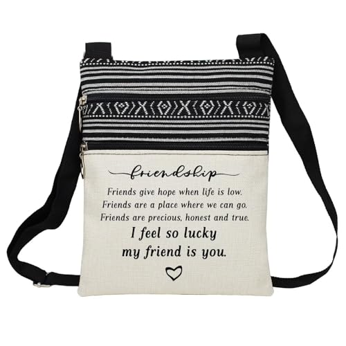 Friendship Messenger Bag Small Ethnic Pattern Printed Adjustable Strap Crossbody Zipper Bag Inspirational Slogan Phone Bag Wallet Cute Shoulder Handbag for Friends BFF Women