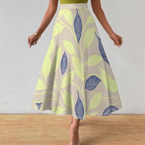 Women's Pleated Skirt Summer Elegant A-Line Elastic High Waist Ruffle Flowy Flared Cocktail Party Midi Skirt4