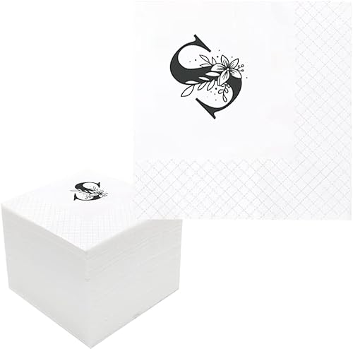 Miniatura 2 de Geloar Servilletas con monograma, paquete de 100 servilletas de papel desechables con monograma de letra U de color negro para cumpleaños, novia,