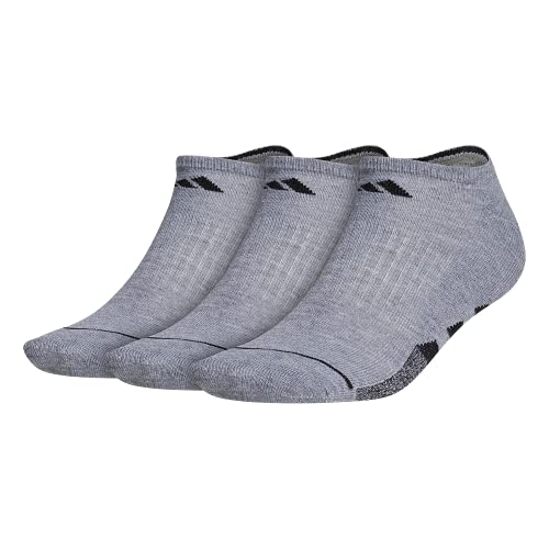 adidas Men s Cushioned No Show Socks (3-Pair), Grey Heather Grey Heather - Black Marl Black, Large, (Shoe Size 6-12)