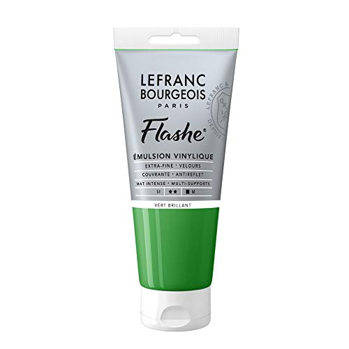 Lefranc Bourgeois 300484 Flashe Acrylfarbe & Vinylfarbe, hochpigmentiert, elastisch, lichtecht, alterungsbeständig, matt, für den Innen- & Außenbereich, 80ml Tube - Brillantgrün
