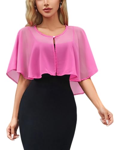 Womens Chiffon Shawl Wraps Shrug for Evening Dress Wedding Cape Bolero Flapper Party Cover Up Pink One Size