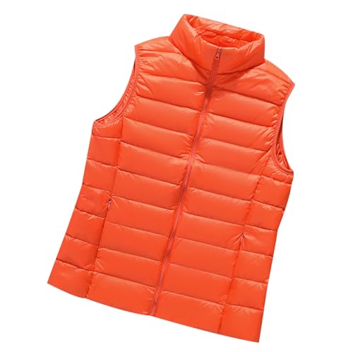Chaleco Plumas Ligero Ultraligero Guateado Mujer - Chaqueta Acolchada Sin Mangas Señora - Plumífero Naranja S