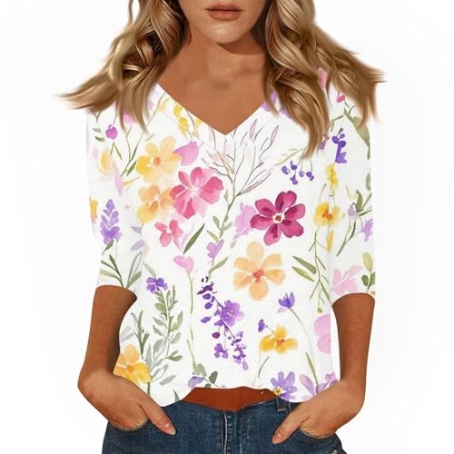 HTHLVMD Womens 3/4 Length Sleeve Tunic Tops Summer Fall Outfits 2025 Three Quarter Sleeve Casual V Neck T Shirts for Women
