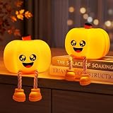 BrizLabs Silicone Night Light, 2 Pack Cute LED Dimmable Pumpkin Night Light, Rechargeable Star-Eyed...