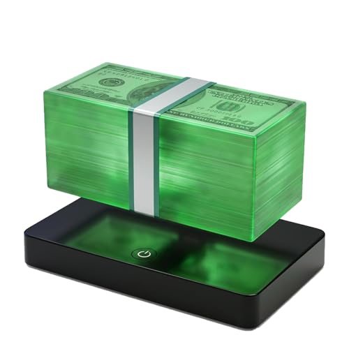A stack of dollar bills that actually levitates and spins in mid-air over a glowing base — pure conversation-starting desk sorcery.
