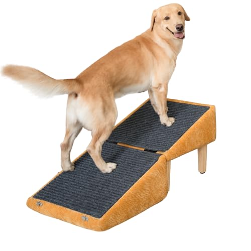 3-in-1 Dog Ramp with Storage – Pet Stairs for Dogs & Cats, Easy on Joints for Senior & Injured Pets, Hidden Storage Footstool, Anti-Slip, Supports 220 lbs, 18' High for Beds & Sofas