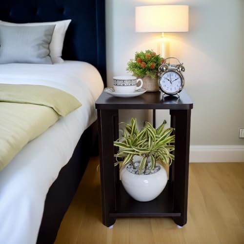 Image of InoSlashed Beautiful Wooden Side Table /End Table /Plant Stand /Tea Table /Stool Living Room Furniture Square Shape (17 Inch Height) (Dark Wooden)