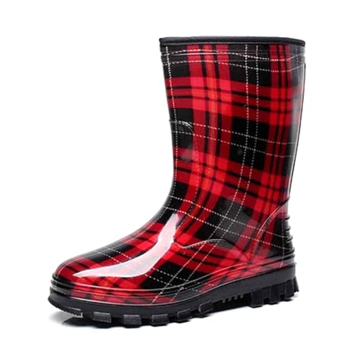 Generisch Botas de goma para mujer, botas de lluvia antideslizantes, cómodas, ligeras, protectoras, impermeables, de verano, resistentes al desgaste, botas de equitación de seguridad, Rojo sandía