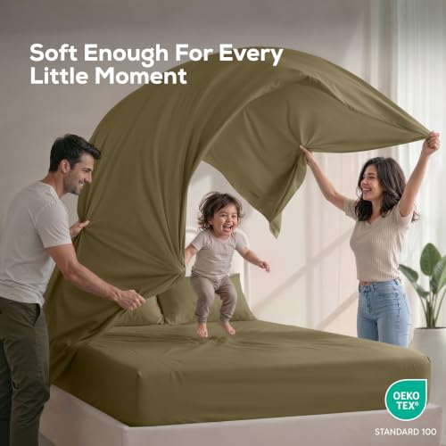 Image of Utopia Bedding King Size Sheet Set - 4 Piece Bed Sheets, Soft and Breathable Microfiber, Includes 1 Fitted Sheet, 1 Flat Sheet and 2 Pillowcases - Oeko Tex (Olive)