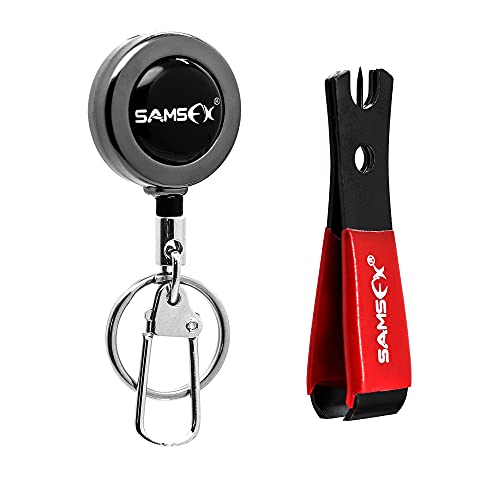 SAMSFX Fly Fishing Nippers, Tippet Cutter, Leader or Line Clipper with Hook Eye Cleaner & Comfy Grip, Zinger Retractors Combo