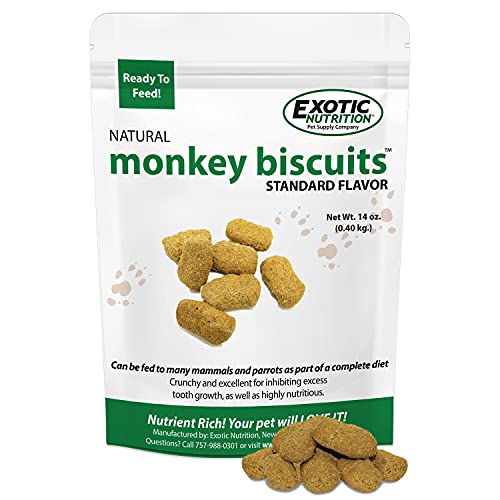 Monkey Biscuits (Standard, 14 oz.) - Healthy & Crunchy Biscuit Treat for Prairie Dogs, Parrots, Squirrels, Sugar Gliders, Hamsters, Rats, Rodents, Amazons, Macaws, Cockatoos, Birds & Other Small Pets