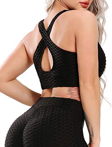 Seasum Women Sports Bras Textured Middle Impact Support Yoga Crop Tops Gym Workout Shirts M #TOP2