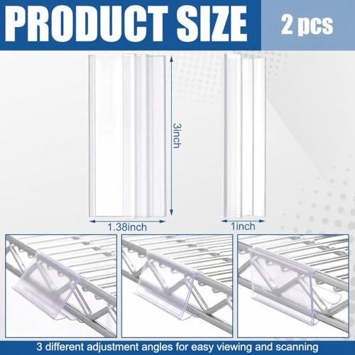 Image of Kathfly 2 Pack Wire Shelf Label Holders Shelf Cable Tags for Wire Shelving 3 Viewing Angles Adjustable Clear Plastic Rack Label Holder Retail Clips Compatible with 1-1 /4in Metro Shelving (3 inch)