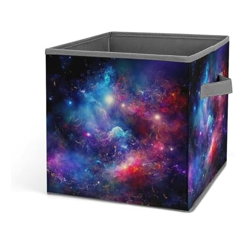 TecEr Space Stars Printed Fabric Storage Bins 10.6 Inch Foldable Cubes for Home and Office Shelves Cover