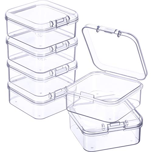 Image of Jetec 6 Pieces Mini Plastic Clear Beads Storage Containers Box for Collecting Small Items, Beads, Jewelry, Business Cards, Game Pieces, Crafts (1.7 x 1.7 x 0.8 Inch)