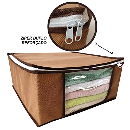 kit 2 Caixa organizadora multiuso de guarda roupa flexível 45x45x20cm bege Organizalux
