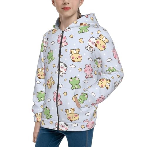 Cute Animals Cartoon Kid Hoodies Boys Zip Up Sweatshirts Girls Pullover with Pocket