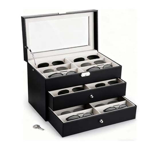 Nicunom 18 Slots Sunglasses Organizer Collector Eyeglasses Sunglass Glasses Storage Box Eyeglasses Eyewear Display Case with Drawer, Lockable, Black