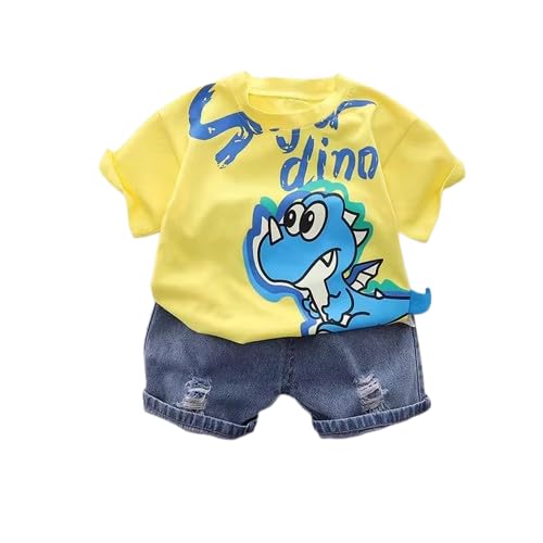 Indhrani T-Shirt and Short Set for Baby Boys Printed Half Sleeves Summer Dress for Kids - Yellow-image-24